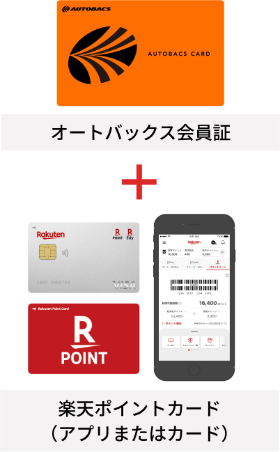 オートバックス会員証と楽天ポイントカード（アプリまたはカード）